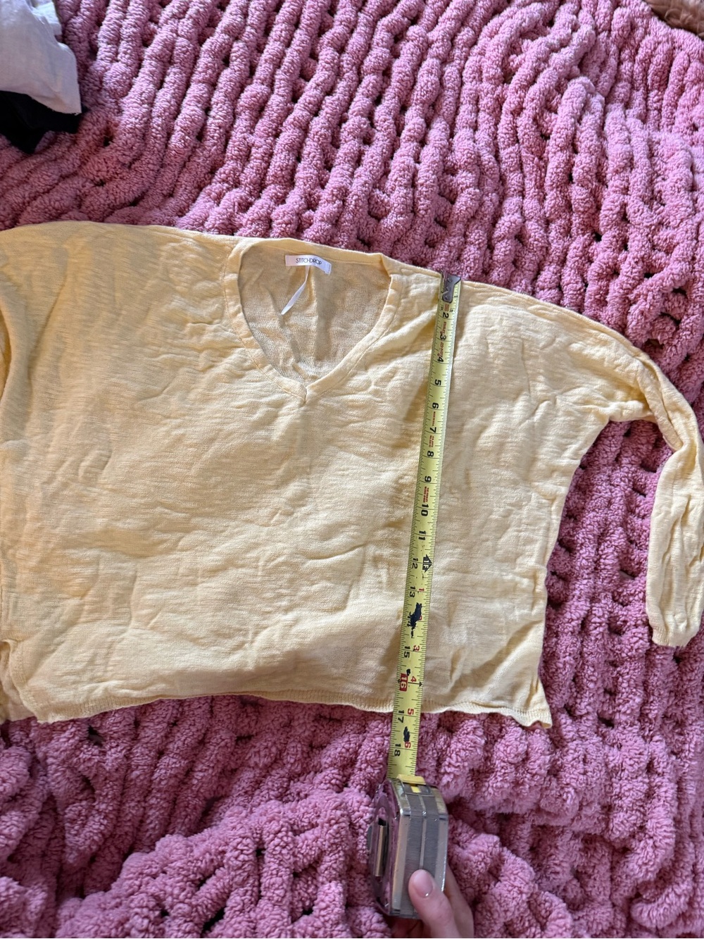 Stitchdrop Butter Yellow V-Neck Oversized Knit Top XS - Picture 2 of 6